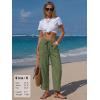 image:imageEXLURA Womens Summer Faux Linen Striped Barrel Pants Comfy Drawstring Capri Pant with Pockets Beach Vacation Lounge TrousersArmy Green