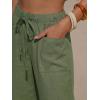 image:imageEXLURA Womens Summer Faux Linen Striped Barrel Pants Comfy Drawstring Capri Pant with Pockets Beach Vacation Lounge TrousersArmy Green