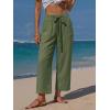image:imageEXLURA Womens Summer Faux Linen Striped Barrel Pants Comfy Drawstring Capri Pant with Pockets Beach Vacation Lounge TrousersArmy Green