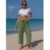 image:imageEXLURA Womens Summer Faux Linen Striped Barrel Pants Comfy Drawstring Capri Pant with Pockets Beach Vacation Lounge TrousersArmy Green