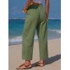 image:imageEXLURA Womens Summer Faux Linen Striped Barrel Pants Comfy Drawstring Capri Pant with Pockets Beach Vacation Lounge TrousersArmy Green