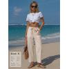image:imageEXLURA Womens Summer Faux Linen Striped Barrel Pants Comfy Drawstring Capri Pant with Pockets Beach Vacation Lounge TrousersBeige