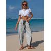 image:imageEXLURA Womens Summer Faux Linen Striped Barrel Pants Comfy Drawstring Capri Pant with Pockets Beach Vacation Lounge TrousersBlack