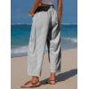 image:imageEXLURA Womens Summer Faux Linen Striped Barrel Pants Comfy Drawstring Capri Pant with Pockets Beach Vacation Lounge TrousersBlack