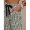 image:imageEXLURA Womens Summer Faux Linen Striped Barrel Pants Comfy Drawstring Capri Pant with Pockets Beach Vacation Lounge TrousersBlack Plaid