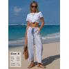 image:imageEXLURA Womens Summer Faux Linen Striped Barrel Pants Comfy Drawstring Capri Pant with Pockets Beach Vacation Lounge TrousersDeep Blue