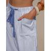 image:imageEXLURA Womens Summer Faux Linen Striped Barrel Pants Comfy Drawstring Capri Pant with Pockets Beach Vacation Lounge TrousersDeep Blue