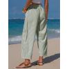 image:imageEXLURA Womens Summer Faux Linen Striped Barrel Pants Comfy Drawstring Capri Pant with Pockets Beach Vacation Lounge TrousersGrey Green