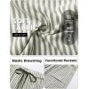 image:imageEXLURA Womens Summer Faux Linen Striped Barrel Pants Comfy Drawstring Capri Pant with Pockets Beach Vacation Lounge TrousersGrey Green