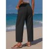 image:imageEXLURA Womens Summer Faux Linen Striped Barrel Pants Comfy Drawstring Capri Pant with Pockets Beach Vacation Lounge TrousersNew Black