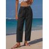 image:imageEXLURA Womens Summer Faux Linen Striped Barrel Pants Comfy Drawstring Capri Pant with Pockets Beach Vacation Lounge TrousersNew Black