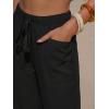 image:imageEXLURA Womens Summer Faux Linen Striped Barrel Pants Comfy Drawstring Capri Pant with Pockets Beach Vacation Lounge TrousersNew Black