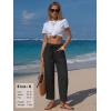 image:imageEXLURA Womens Summer Faux Linen Striped Barrel Pants Comfy Drawstring Capri Pant with Pockets Beach Vacation Lounge TrousersNew Black