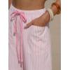 image:imageEXLURA Womens Summer Faux Linen Striped Barrel Pants Comfy Drawstring Capri Pant with Pockets Beach Vacation Lounge TrousersPink