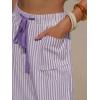 image:imageEXLURA Womens Summer Faux Linen Striped Barrel Pants Comfy Drawstring Capri Pant with Pockets Beach Vacation Lounge TrousersPurple