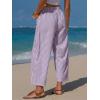 image:imageEXLURA Womens Summer Faux Linen Striped Barrel Pants Comfy Drawstring Capri Pant with Pockets Beach Vacation Lounge TrousersPurple