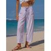 image:imageEXLURA Womens Summer Faux Linen Striped Barrel Pants Comfy Drawstring Capri Pant with Pockets Beach Vacation Lounge TrousersPurple