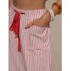 image:imageEXLURA Womens Summer Faux Linen Striped Barrel Pants Comfy Drawstring Capri Pant with Pockets Beach Vacation Lounge TrousersRed