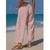 image:imageEXLURA Womens Summer Faux Linen Striped Barrel Pants Comfy Drawstring Capri Pant with Pockets Beach Vacation Lounge TrousersRed