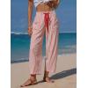 image:imageEXLURA Womens Summer Faux Linen Striped Barrel Pants Comfy Drawstring Capri Pant with Pockets Beach Vacation Lounge TrousersRed