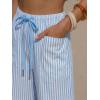 image:imageEXLURA Womens Summer Faux Linen Striped Barrel Pants Comfy Drawstring Capri Pant with Pockets Beach Vacation Lounge TrousersSky Blue