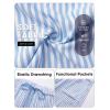 image:imageEXLURA Womens Summer Faux Linen Striped Barrel Pants Comfy Drawstring Capri Pant with Pockets Beach Vacation Lounge TrousersSky Blue