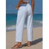 image:imageEXLURA Womens Summer Faux Linen Striped Barrel Pants Comfy Drawstring Capri Pant with Pockets Beach Vacation Lounge TrousersSky Blue