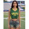 image:imageEXLURA Womens V Neck Graphic Print Crop Top Sleeveless Football Jersey Tank Top Y2K Sporty Summer Casual Shirt 2026 TrendyYellow