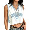 image:imageEXLURA Womens V Neck Graphic Print Crop Top Sleeveless Football Jersey Tank Top Y2K Sporty Summer Casual Shirt 2026 TrendyBlue