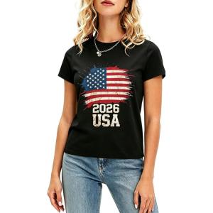 image:imageEXLURA Womens Cotton Graphic TShirts Short Sleeve Country Print Soccer Fan Tee National Pride Casual Summer Tops 2026 TrendyBlack