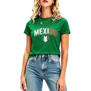 image:imageEXLURA Womens Cotton Graphic TShirts Short Sleeve Country Print Soccer Fan Tee National Pride Casual Summer Tops 2026 TrendyDeep Green