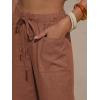 image:imageEXLURA Womens Summer Faux Linen Striped Barrel Pants Comfy Drawstring Capri Pant with Pockets Beach Vacation Lounge TrousersSolid Caramel