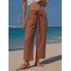image:imageEXLURA Womens Summer Faux Linen Striped Barrel Pants Comfy Drawstring Capri Pant with Pockets Beach Vacation Lounge TrousersSolid Caramel