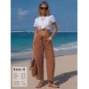 image:imageEXLURA Womens Summer Faux Linen Striped Barrel Pants Comfy Drawstring Capri Pant with Pockets Beach Vacation Lounge TrousersSolid Caramel