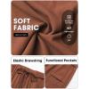 image:imageEXLURA Womens Summer Faux Linen Striped Barrel Pants Comfy Drawstring Capri Pant with Pockets Beach Vacation Lounge TrousersSolid Caramel