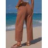 image:imageEXLURA Womens Summer Faux Linen Striped Barrel Pants Comfy Drawstring Capri Pant with Pockets Beach Vacation Lounge TrousersSolid Caramel