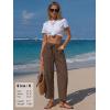 image:imageEXLURA Womens Summer Faux Linen Striped Barrel Pants Comfy Drawstring Capri Pant with Pockets Beach Vacation Lounge TrousersSolid Coffee
