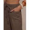 image:imageEXLURA Womens Summer Faux Linen Striped Barrel Pants Comfy Drawstring Capri Pant with Pockets Beach Vacation Lounge TrousersSolid Coffee