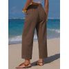 image:imageEXLURA Womens Summer Faux Linen Striped Barrel Pants Comfy Drawstring Capri Pant with Pockets Beach Vacation Lounge TrousersSolid Coffee