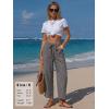 image:imageEXLURA Womens Summer Faux Linen Striped Barrel Pants Comfy Drawstring Capri Pant with Pockets Beach Vacation Lounge TrousersSolid Grey