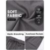 image:imageEXLURA Womens Summer Faux Linen Striped Barrel Pants Comfy Drawstring Capri Pant with Pockets Beach Vacation Lounge TrousersSolid Grey