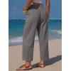 image:imageEXLURA Womens Summer Faux Linen Striped Barrel Pants Comfy Drawstring Capri Pant with Pockets Beach Vacation Lounge TrousersSolid Grey