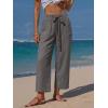 image:imageEXLURA Womens Summer Faux Linen Striped Barrel Pants Comfy Drawstring Capri Pant with Pockets Beach Vacation Lounge TrousersSolid Grey