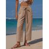 image:imageEXLURA Womens Summer Faux Linen Striped Barrel Pants Comfy Drawstring Capri Pant with Pockets Beach Vacation Lounge TrousersSolid Khaki