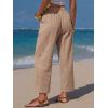 image:imageEXLURA Womens Summer Faux Linen Striped Barrel Pants Comfy Drawstring Capri Pant with Pockets Beach Vacation Lounge TrousersSolid Khaki