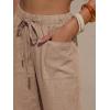 image:imageEXLURA Womens Summer Faux Linen Striped Barrel Pants Comfy Drawstring Capri Pant with Pockets Beach Vacation Lounge TrousersSolid Khaki