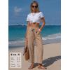 image:imageEXLURA Womens Summer Faux Linen Striped Barrel Pants Comfy Drawstring Capri Pant with Pockets Beach Vacation Lounge TrousersSolid Khaki