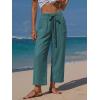 image:imageEXLURA Womens Summer Faux Linen Striped Barrel Pants Comfy Drawstring Capri Pant with Pockets Beach Vacation Lounge TrousersSolid Lake Blue