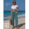 image:imageEXLURA Womens Summer Faux Linen Striped Barrel Pants Comfy Drawstring Capri Pant with Pockets Beach Vacation Lounge TrousersSolid Lake Blue