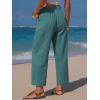image:imageEXLURA Womens Summer Faux Linen Striped Barrel Pants Comfy Drawstring Capri Pant with Pockets Beach Vacation Lounge TrousersSolid Lake Blue